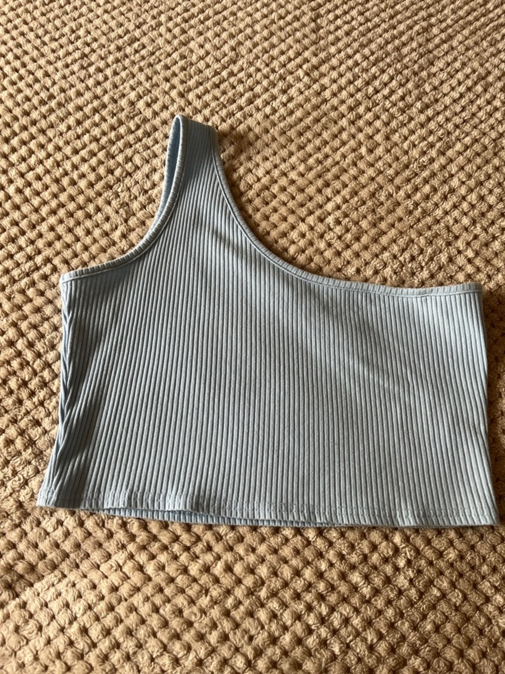 One-Shoulder Ribbed Crop Top in Light Blue